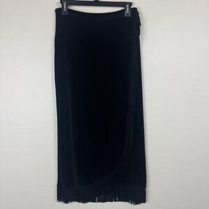 Vintage Mirasol Slinky Fringe Faux Wrap Midi Skirt Western Rodeo Black Medium